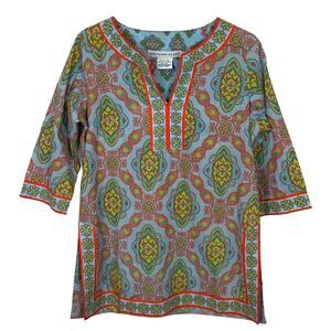 NWT Gretchen Scott Split Neck Patterned Tunic SMALL